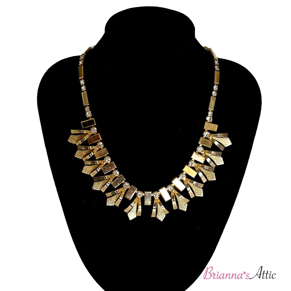 Vintage gold plated necklace with earrings, preowned, crystal embedded